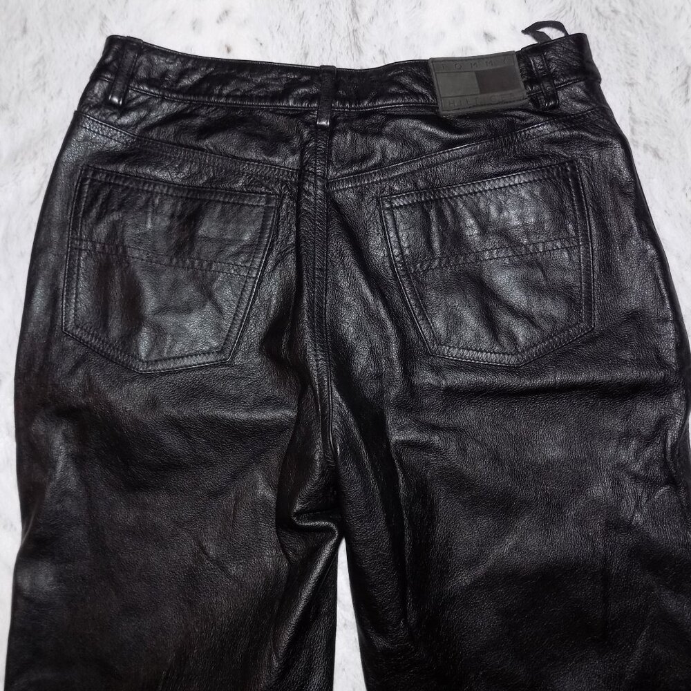 Tommy Hilfiger 100% Leather Straight Leg Pants - Black - Picture 10 of 14
